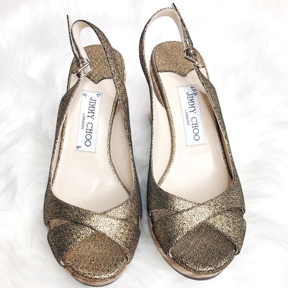 Jimmy Choo Amely 80 Wedge Metallic Sandals